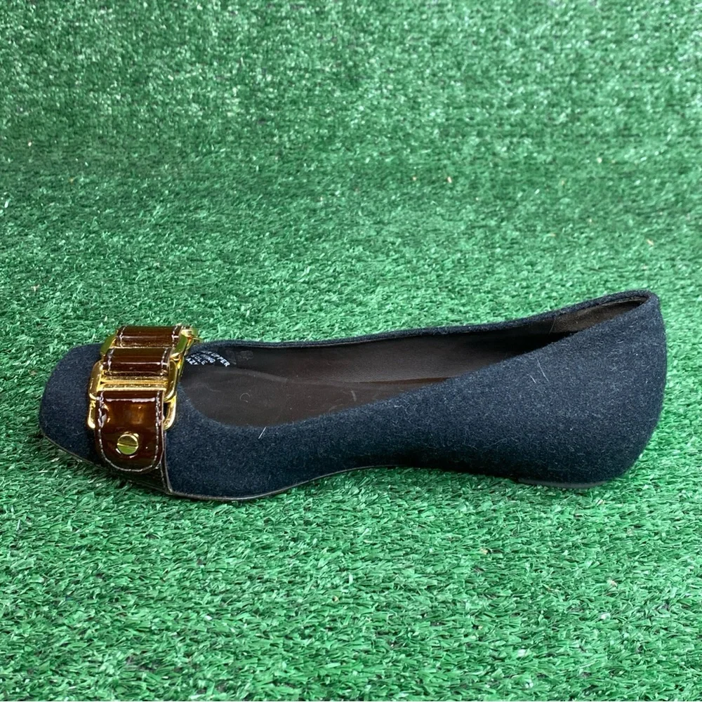 Tory Burch Black Flannel‎ “Martha” Flats Chain Link Womens Size 6 M